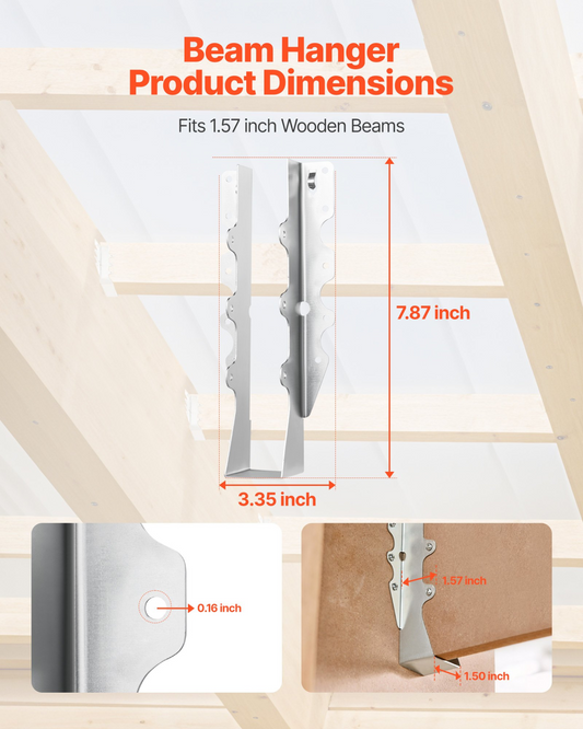 VEVOR Face-Mount Joist Hanger Inner Size 1.57x1.50x7.83 in / 40x38x199 mm 50 Pcs