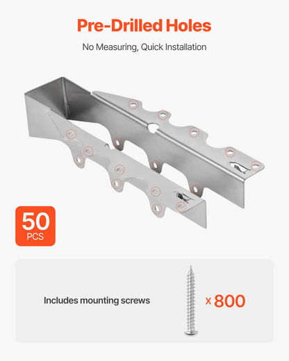 VEVOR Face-Mount Joist Hanger Inner Size 1.57x1.50x7.83 in / 40x38x199 mm 50 Pcs