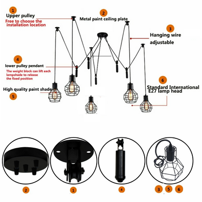 Industrial  Five Way Spider Pendant Light ~2488