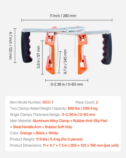 VEVOR Double Handed Stone Carrying Clamps 660 lbs Granite Panel Carriers