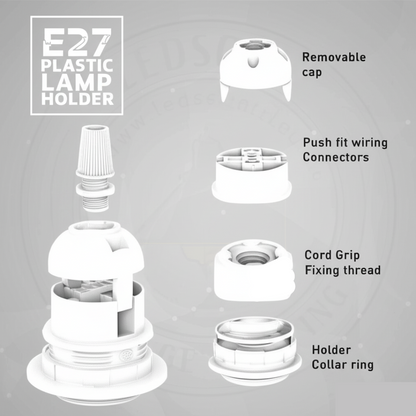 White Lamp Shade Holder Ring E27 Edison with Shade Ring & Cord Grip ~2981