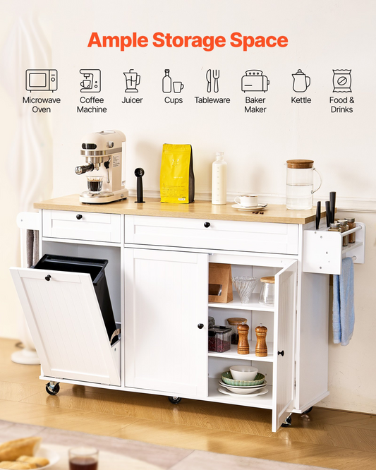 VEVOR 153cm Kitchen Island Cart Rolling Storage Cabinet Table Drawer Drop Leaf