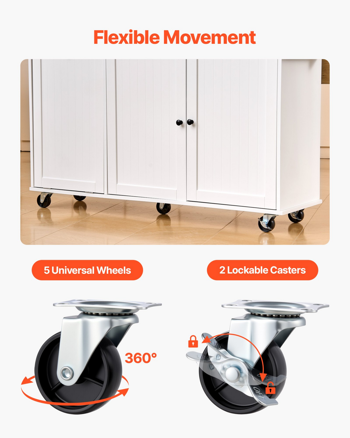 VEVOR 153cm Kitchen Island Cart Rolling Storage Cabinet Table Drawer Drop Leaf