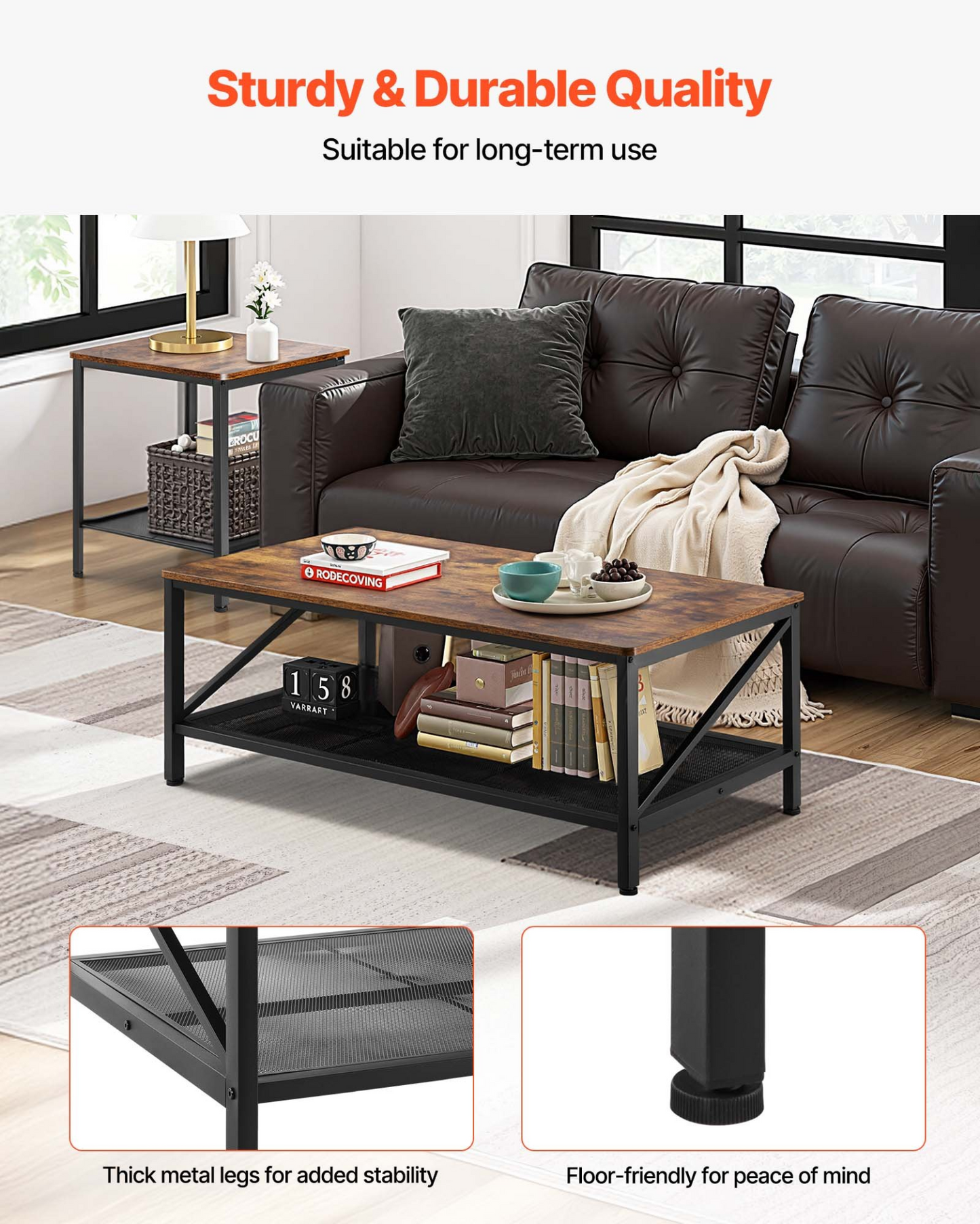 VEVOR 3 Pieces Living Room Table Sets 41.3 in Coffee Table with 2 End Tables