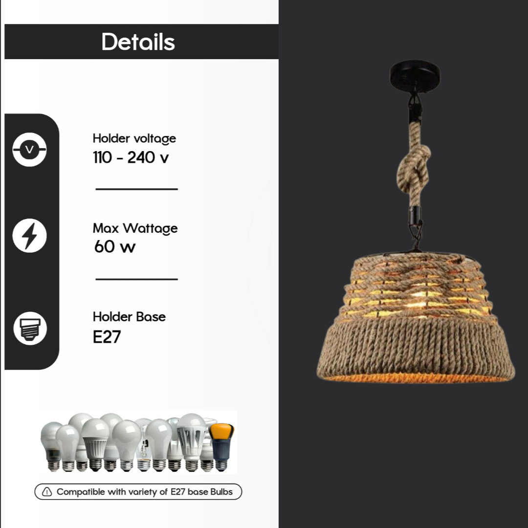 Hemp Rope Iron Industrial Light Loft Pendant Ceiling Retro Lamp Chandelier~2714