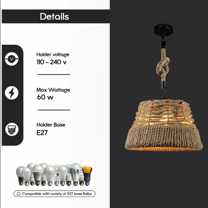 Hemp Rope Iron Industrial Light Loft Pendant Ceiling Retro Lamp Chandelier~2714
