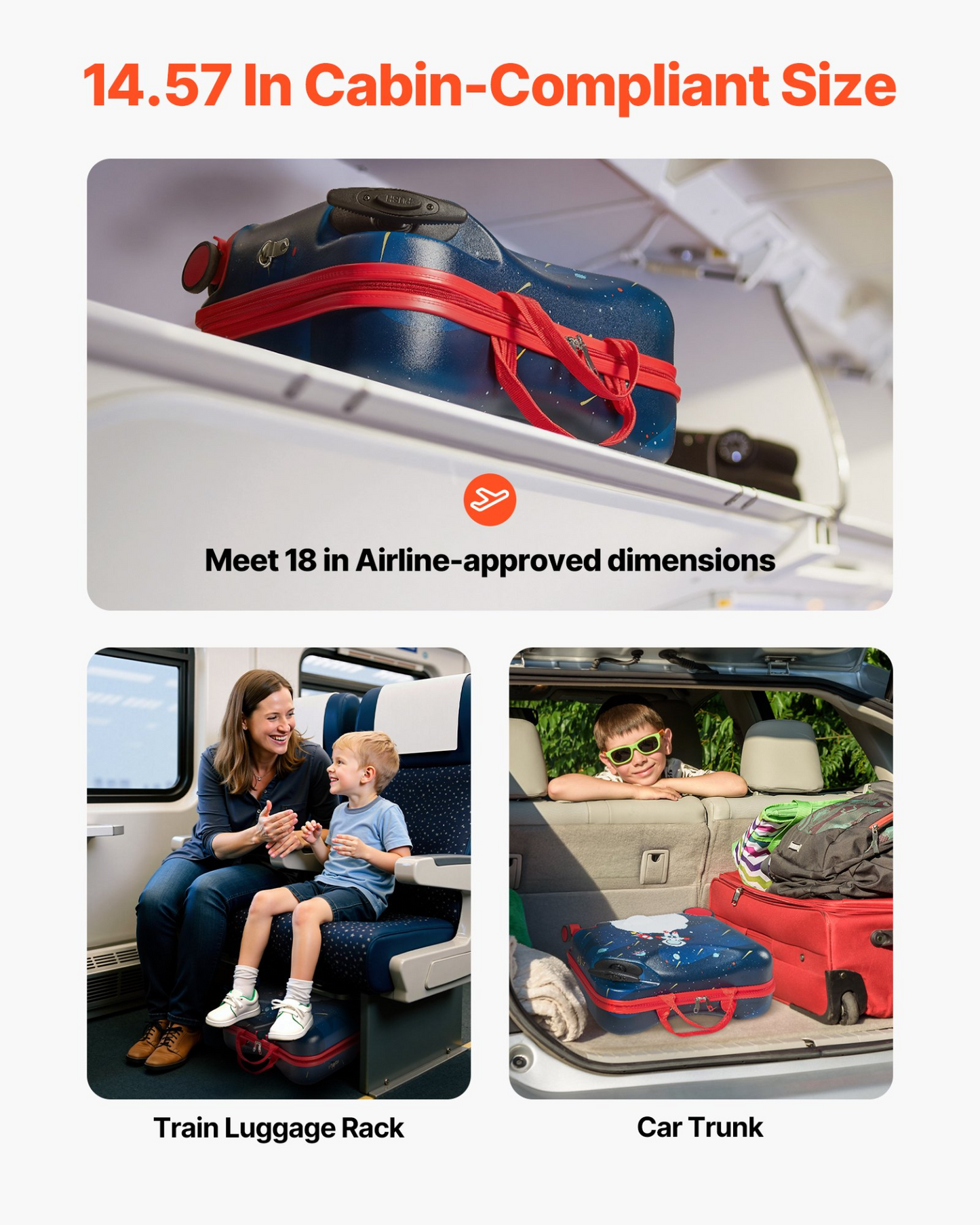VEVOR Ride-on Luggage 18-inch Lightweight Kids Scooter Suitcase with Wheels
