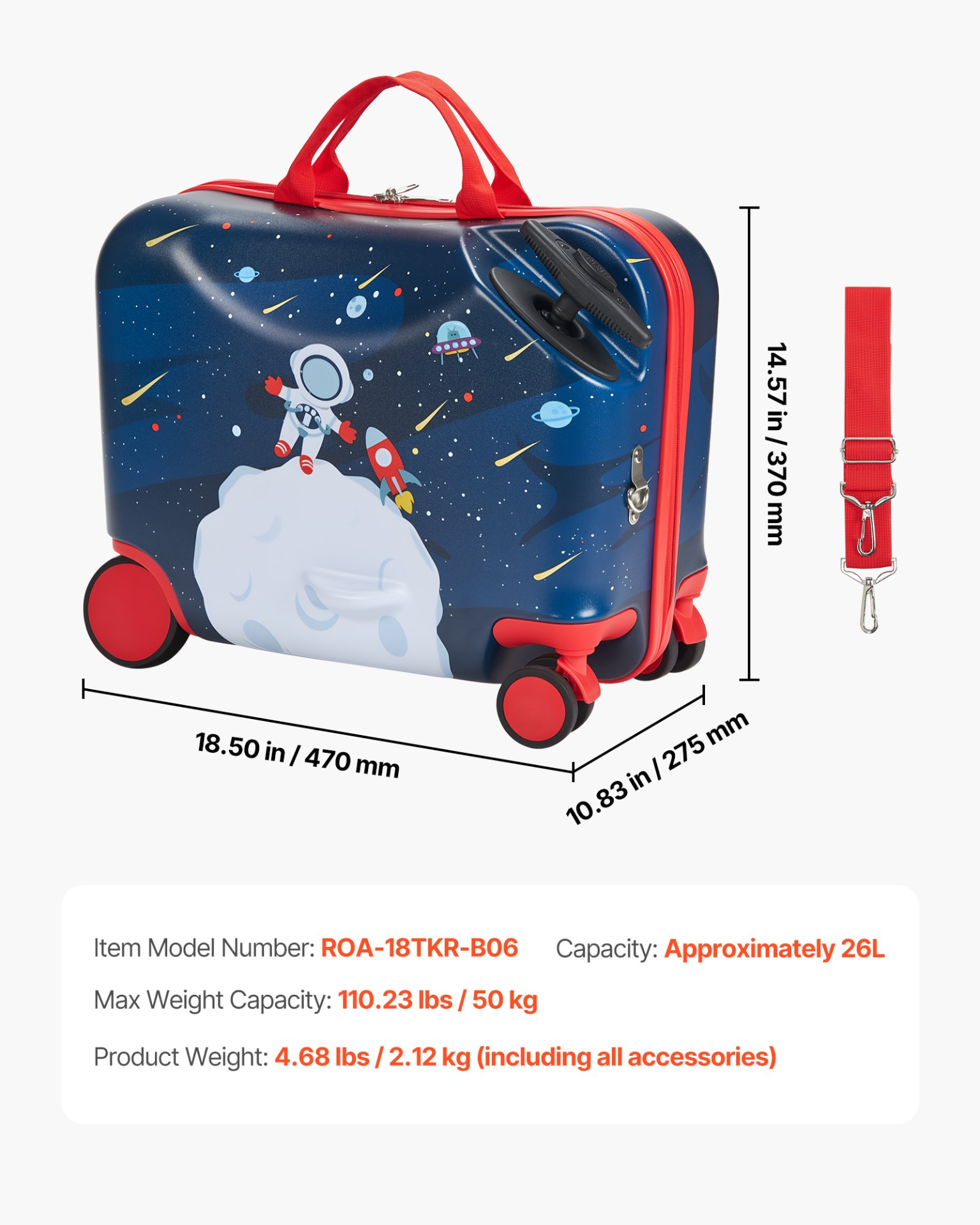 VEVOR Ride-on Luggage 18-inch Lightweight Kids Scooter Suitcase with Wheels