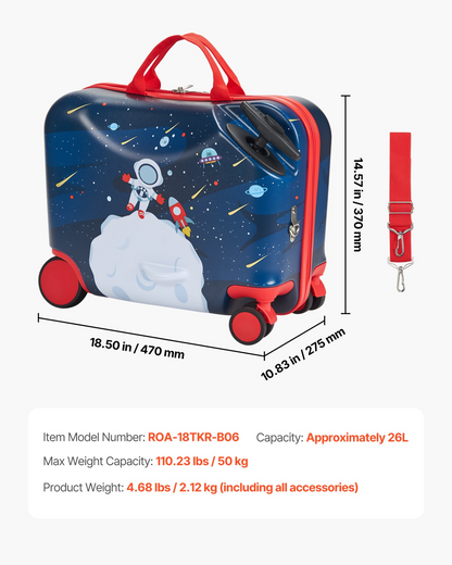 VEVOR Ride-on Luggage 18-inch Lightweight Kids Scooter Suitcase with Wheels