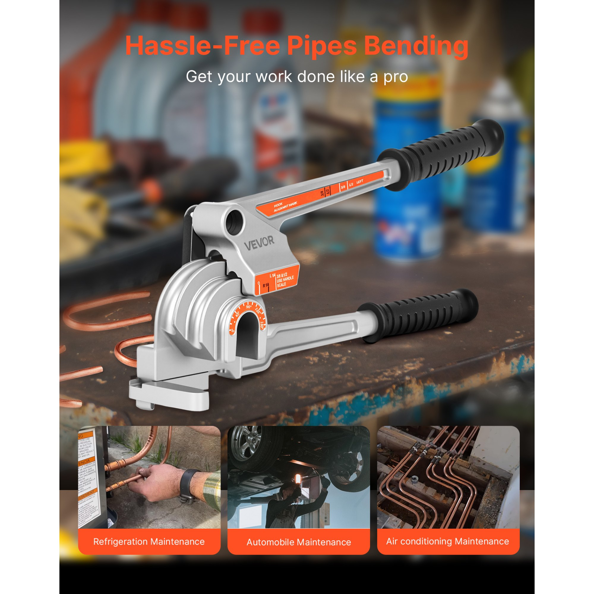 VEVOR 3 in 1 Manual Lever Pipe Tube Bender for 6.35 mm 9.5 mm 12.7 mm O.D. Pipes
