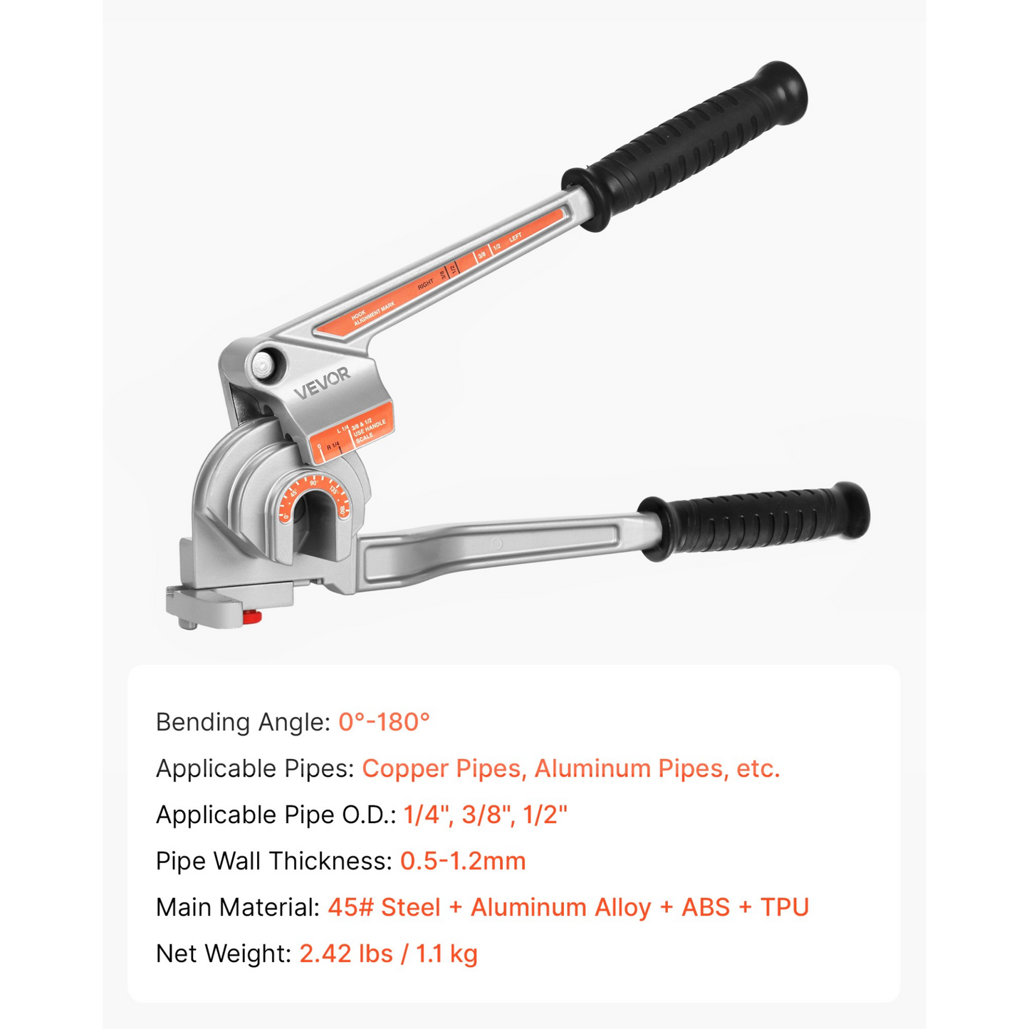 VEVOR 3 in 1 Manual Lever Pipe Tube Bender for 6.35 mm 9.5 mm 12.7 mm O.D. Pipes