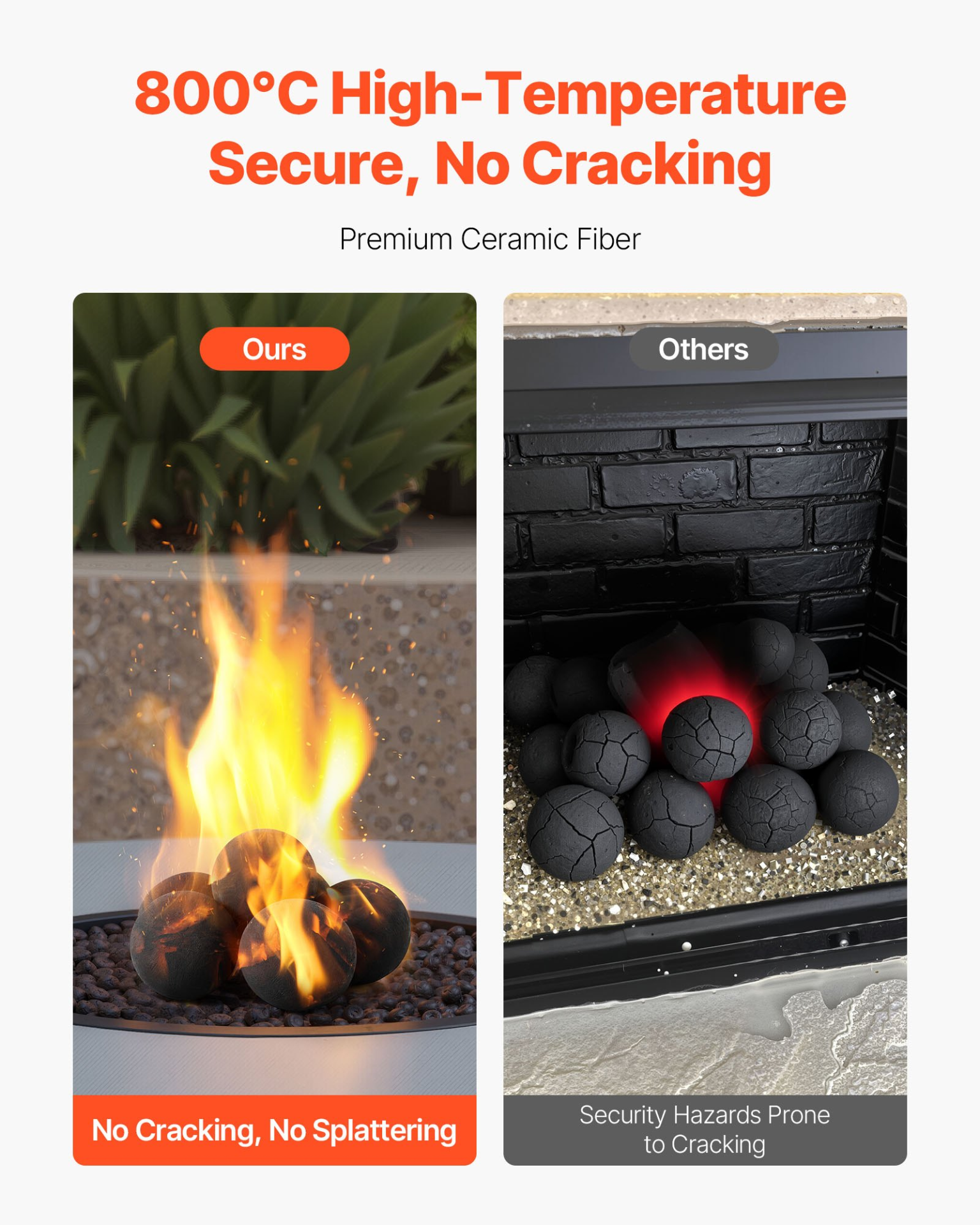 VEVOR 12.5 cm 6 Pcs Ceramic Fire Balls Round Fire Stones Reusable Lava Rocks