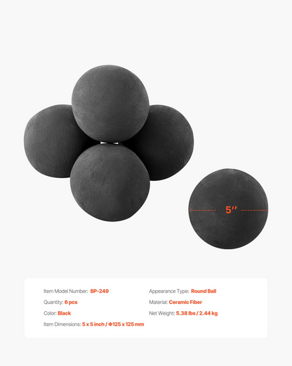 VEVOR 12.5 cm 6 Pcs Ceramic Fire Balls Round Fire Stones Reusable Lava Rocks