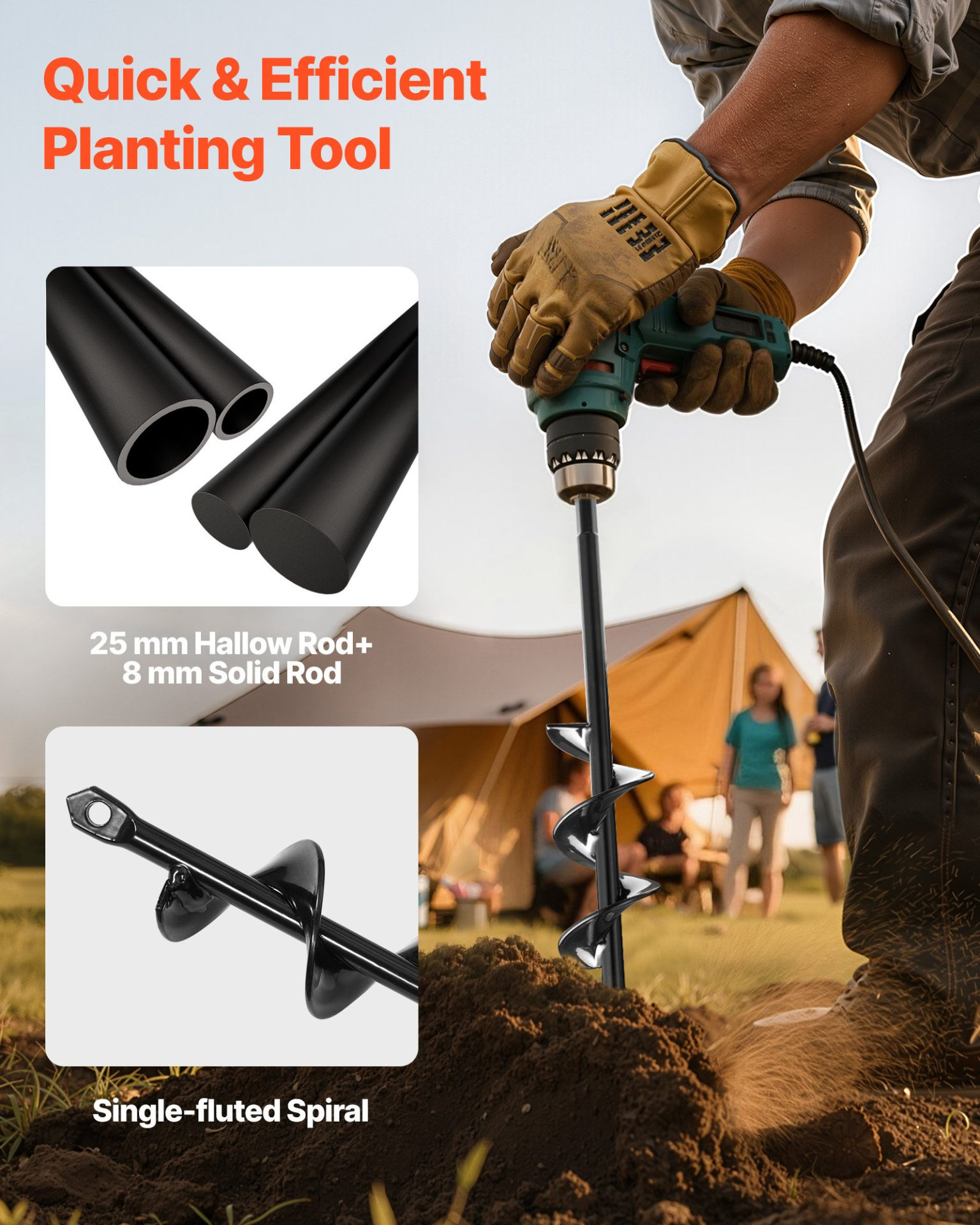 VEVOR 2PCS Auger Drill Bits 11.8" & 8.6" Earth Spiral Post Hole Digger Tool