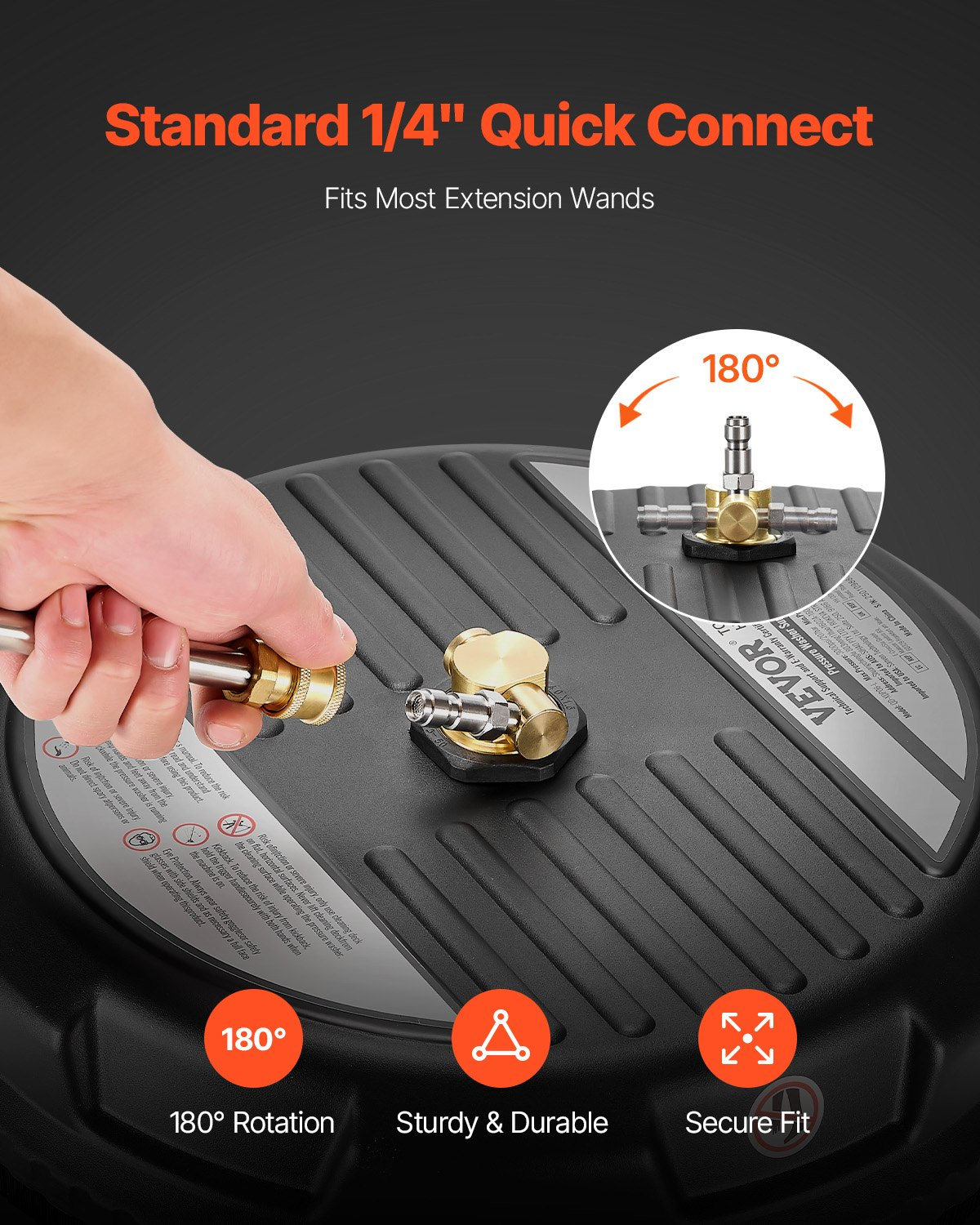 VEVOR 15" Pressure Washer Surface Cleaner 4 Wheels 4000 Max PSI Plastic Black