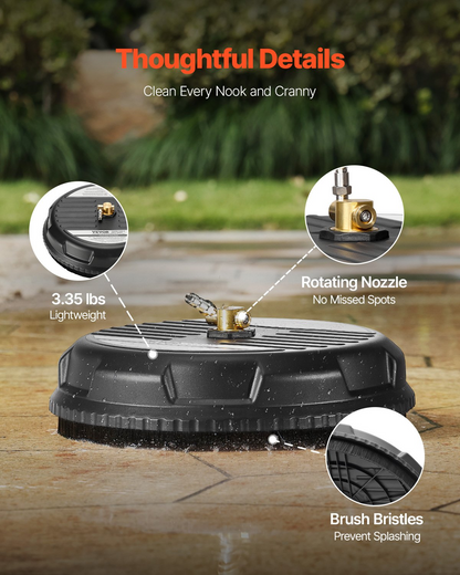 VEVOR 15" Pressure Washer Surface Cleaner 4 Wheels 4000 Max PSI Plastic Black