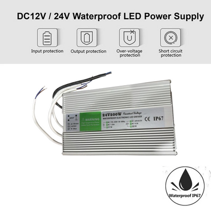 DC 24V 8.3A 200W IP67 Waterproof LED Driver Power Supply Transformer ~1226