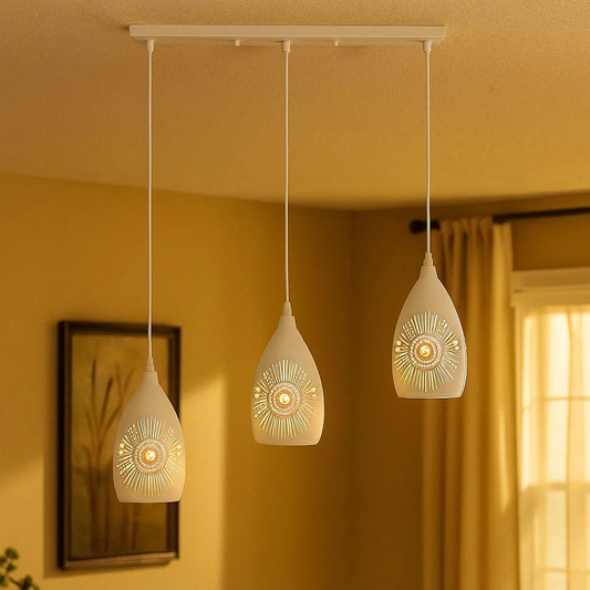 Industrial Loft 3 Head White Pendant Ceiling Light Hanging Lamp UK~1426