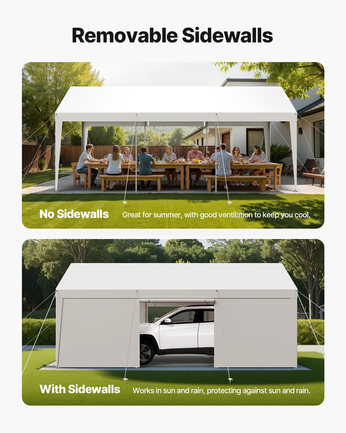 VEVOR Carport Car Canopy 10x20FT Heavy Duty Car Shelter with Sidewalls White