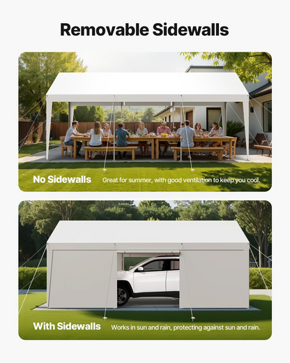 VEVOR Carport Car Canopy 10x20FT Heavy Duty Car Shelter with Sidewalls White