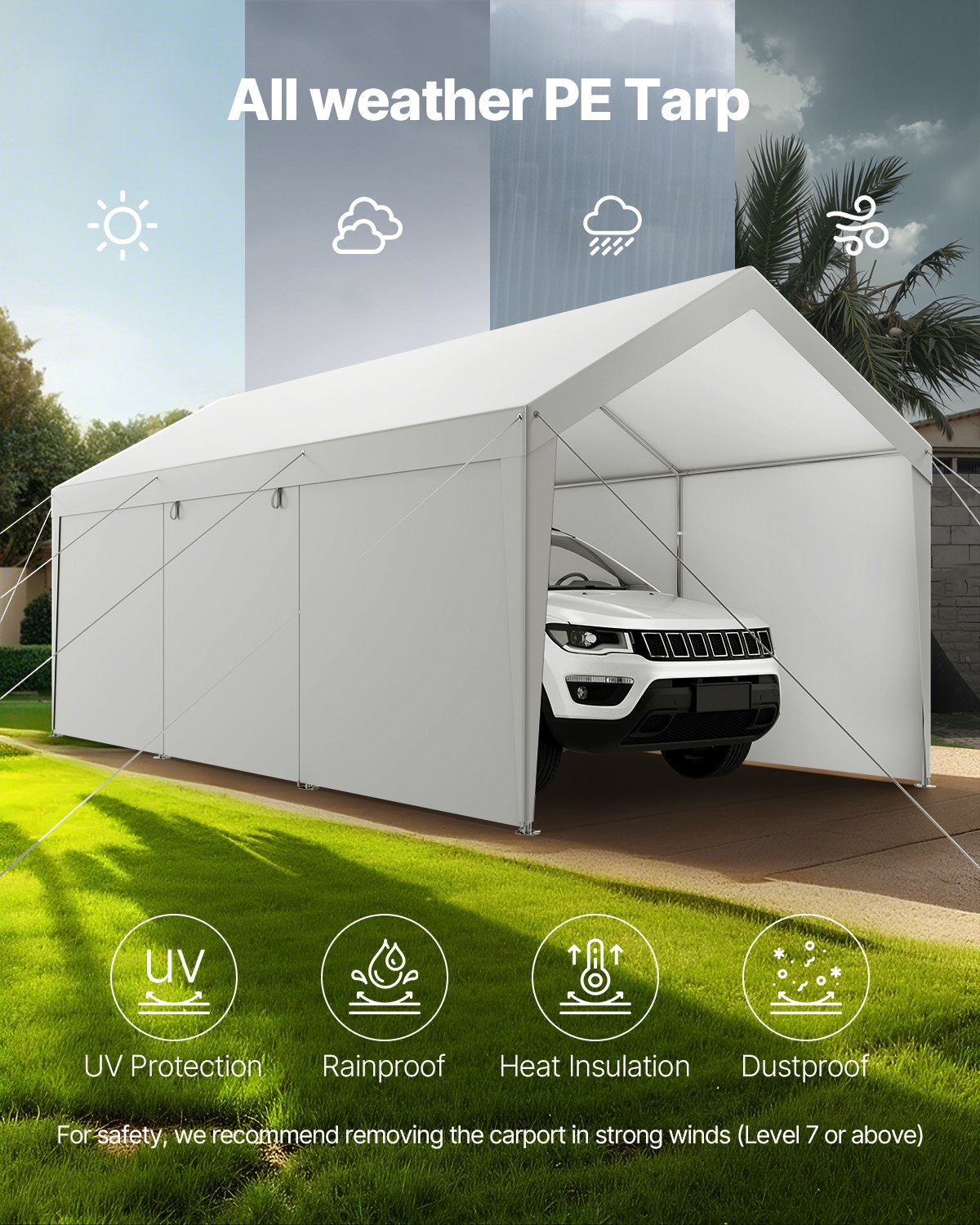 VEVOR Carport Car Canopy 10x20FT Heavy Duty Car Shelter with Sidewalls White