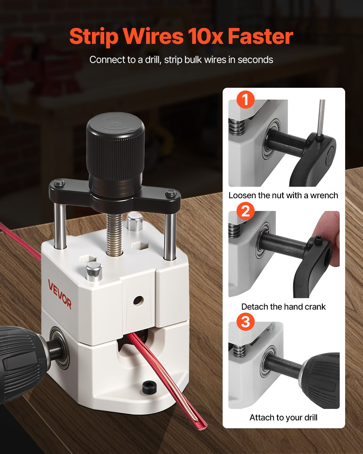 VEVOR Manual Wire Stripper Stripping Machine 0.06-1 in Hand or Drill Powered