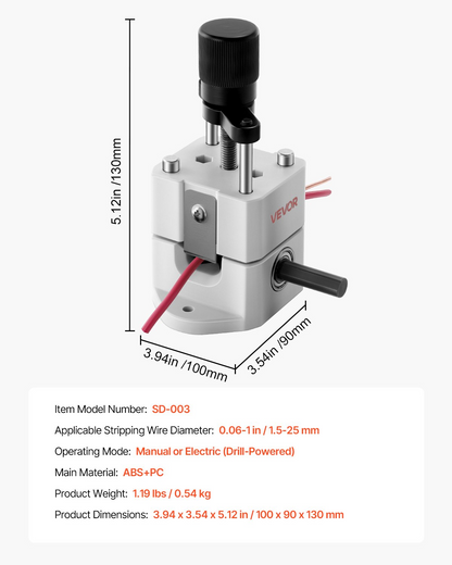 VEVOR Manual Wire Stripper Stripping Machine 0.06-1 in Hand or Drill Powered