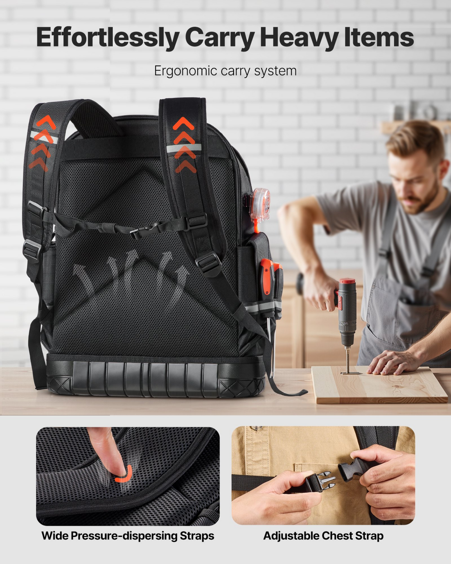 VEVOR Tool Backpack 64 Pockets Tear-resistant Jobsite Backpack for Electrician