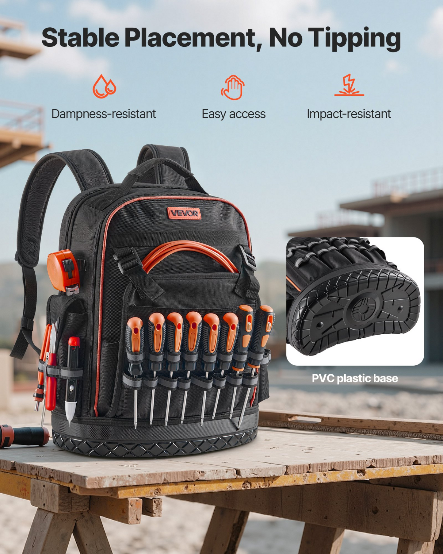 VEVOR Tool Backpack 64 Pockets Tear-resistant Jobsite Backpack for Electrician