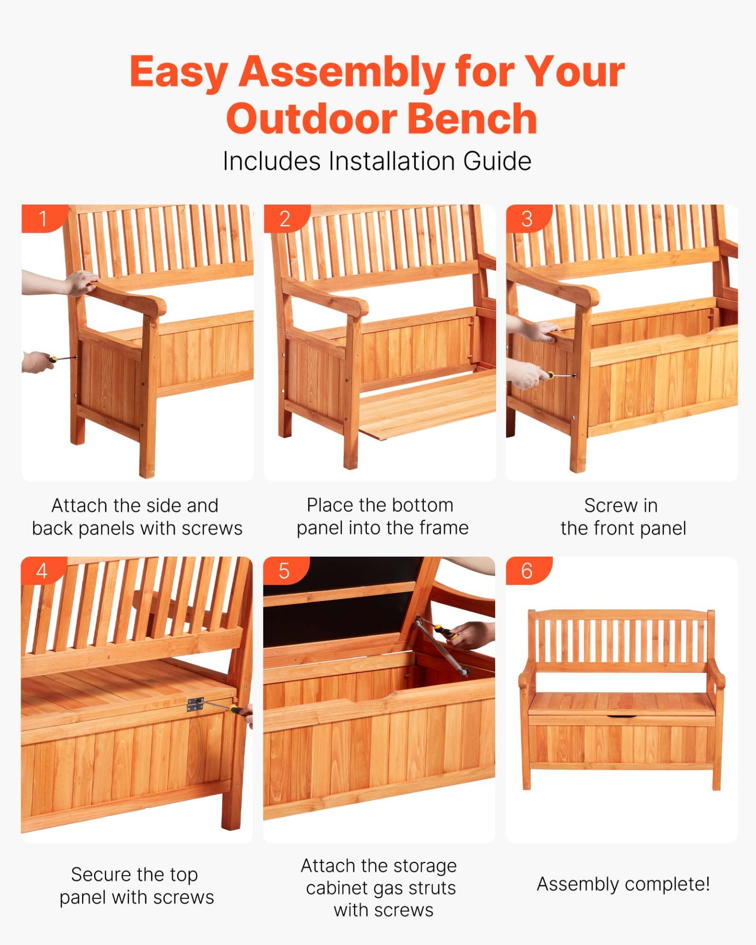 VEVOR 2 Person Outdoor Wooden Storage Bench 33 Gal Porch Deck Box Waterproof