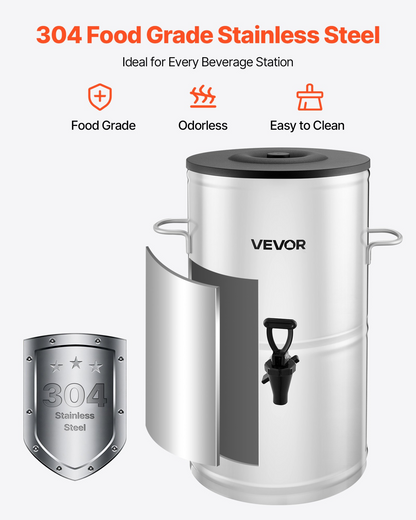 VEVOR Ice Tea Dispenser 4 Gal/15L for Iced Tea Juice Coffee 304 Stainless Steel