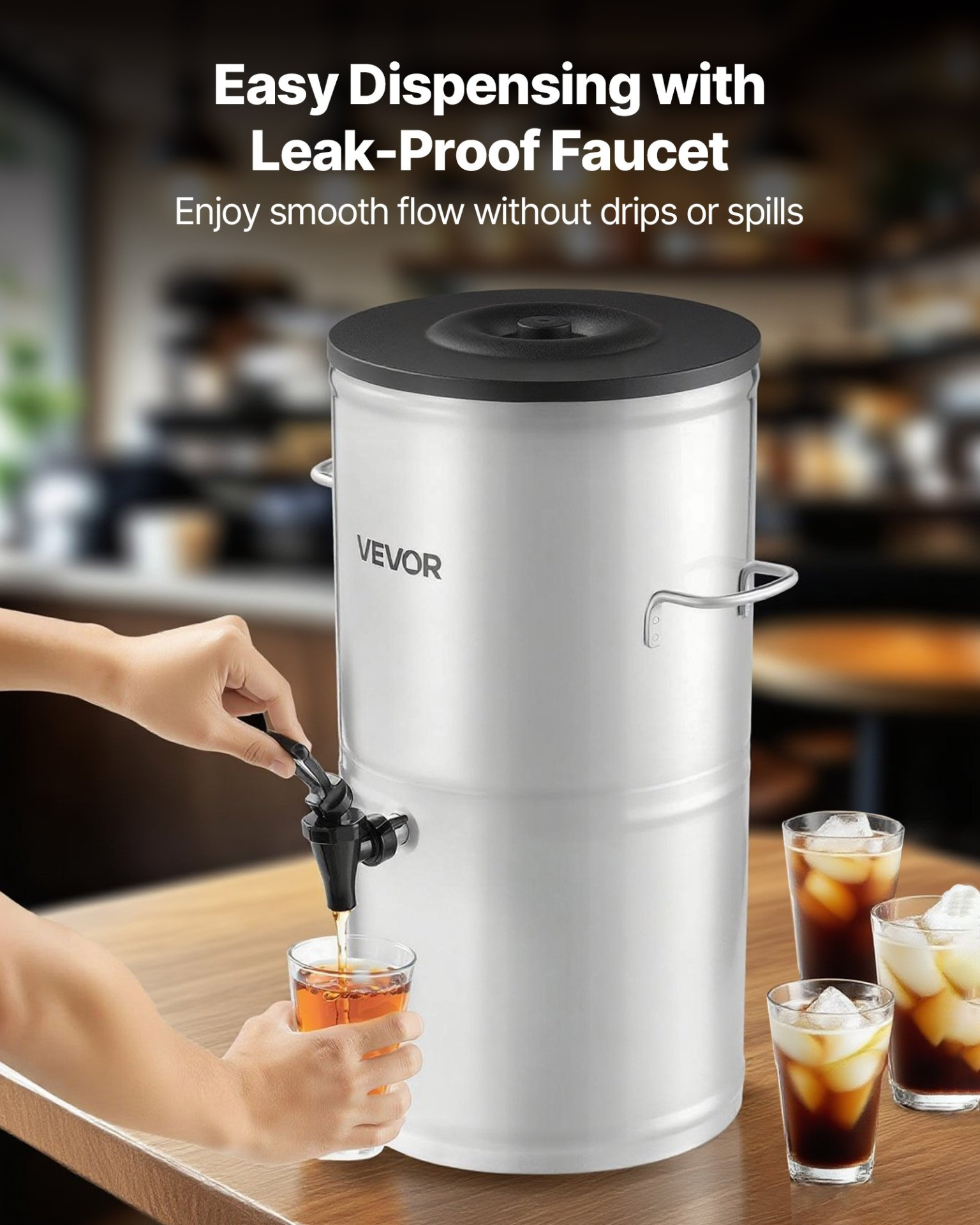 VEVOR Ice Tea Dispenser 4 Gal/15L for Iced Tea Juice Coffee 304 Stainless Steel