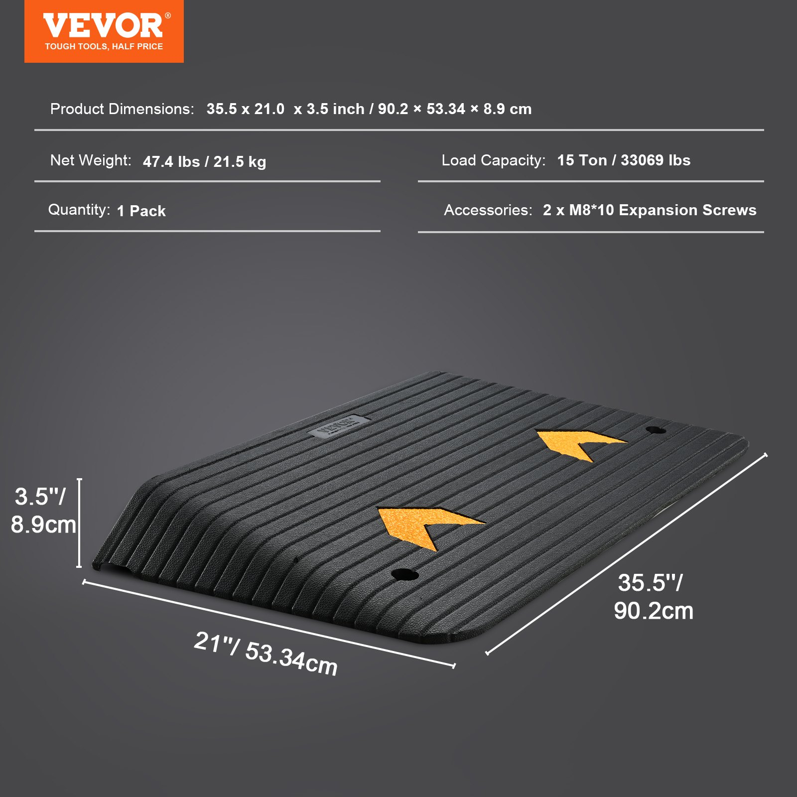 VEVOR Rubber Threshold Ramp Door Ramp 3.5" Rise 33069 lbs Load Rubber Curb Ramp
