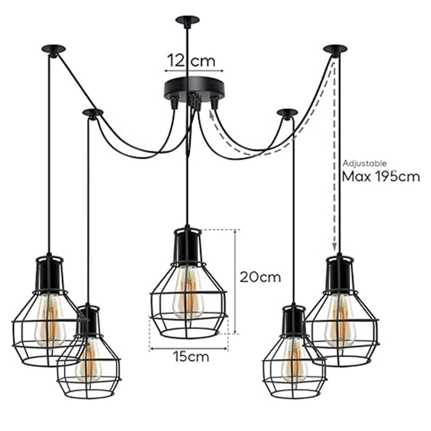 Rustic Red 2m Pendant Light | Industrial Cage Spider Lamp~1589