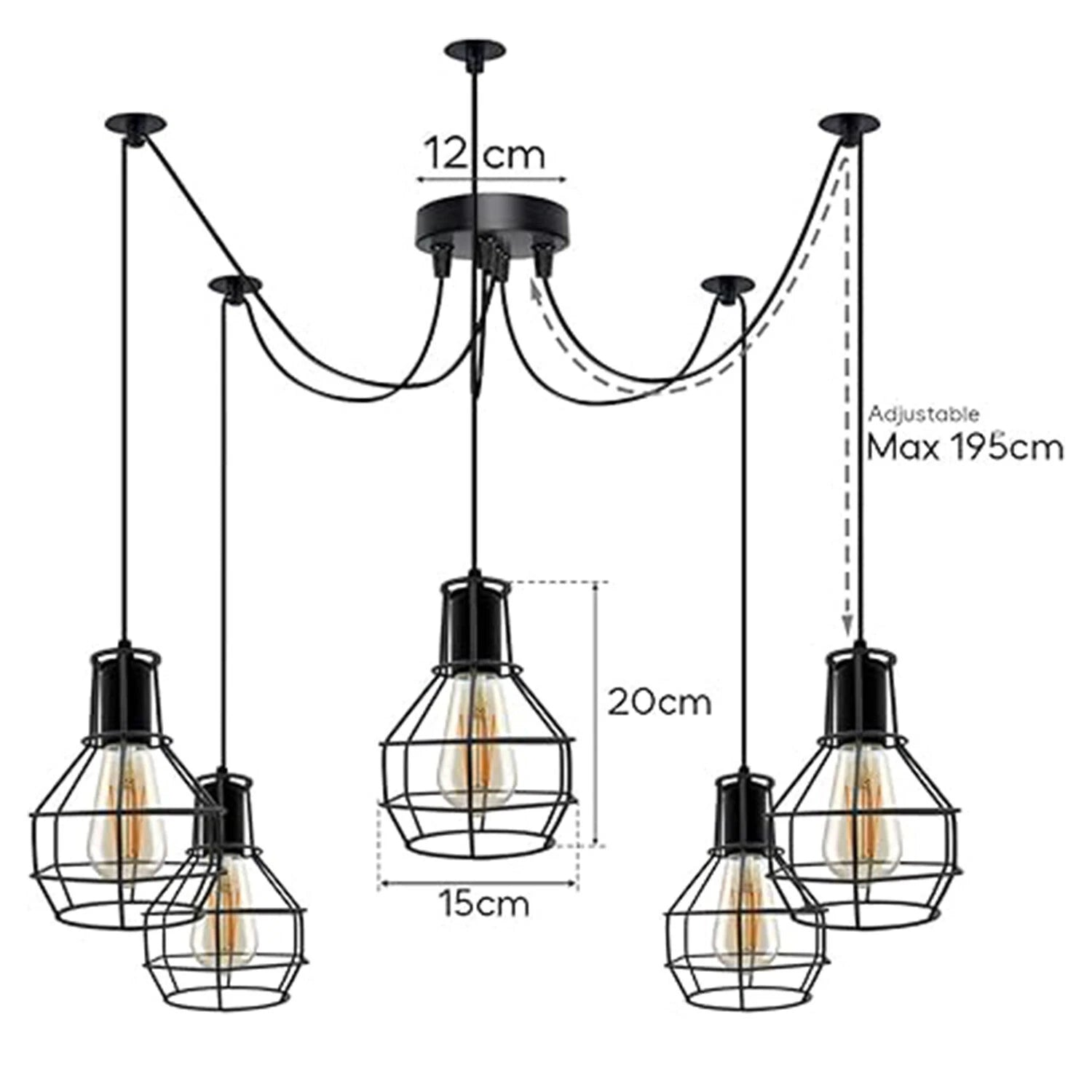 Rustic Red 2m Pendant Light | Industrial Cage Spider Lamp~1589