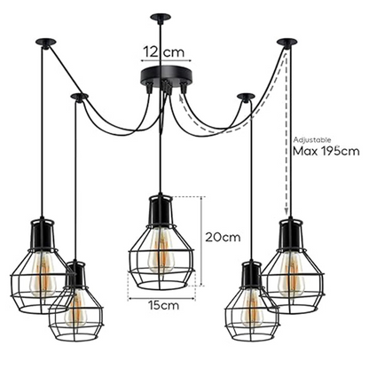 Rustic Red 2m Pendant Light | Industrial Cage Spider Lamp~1589