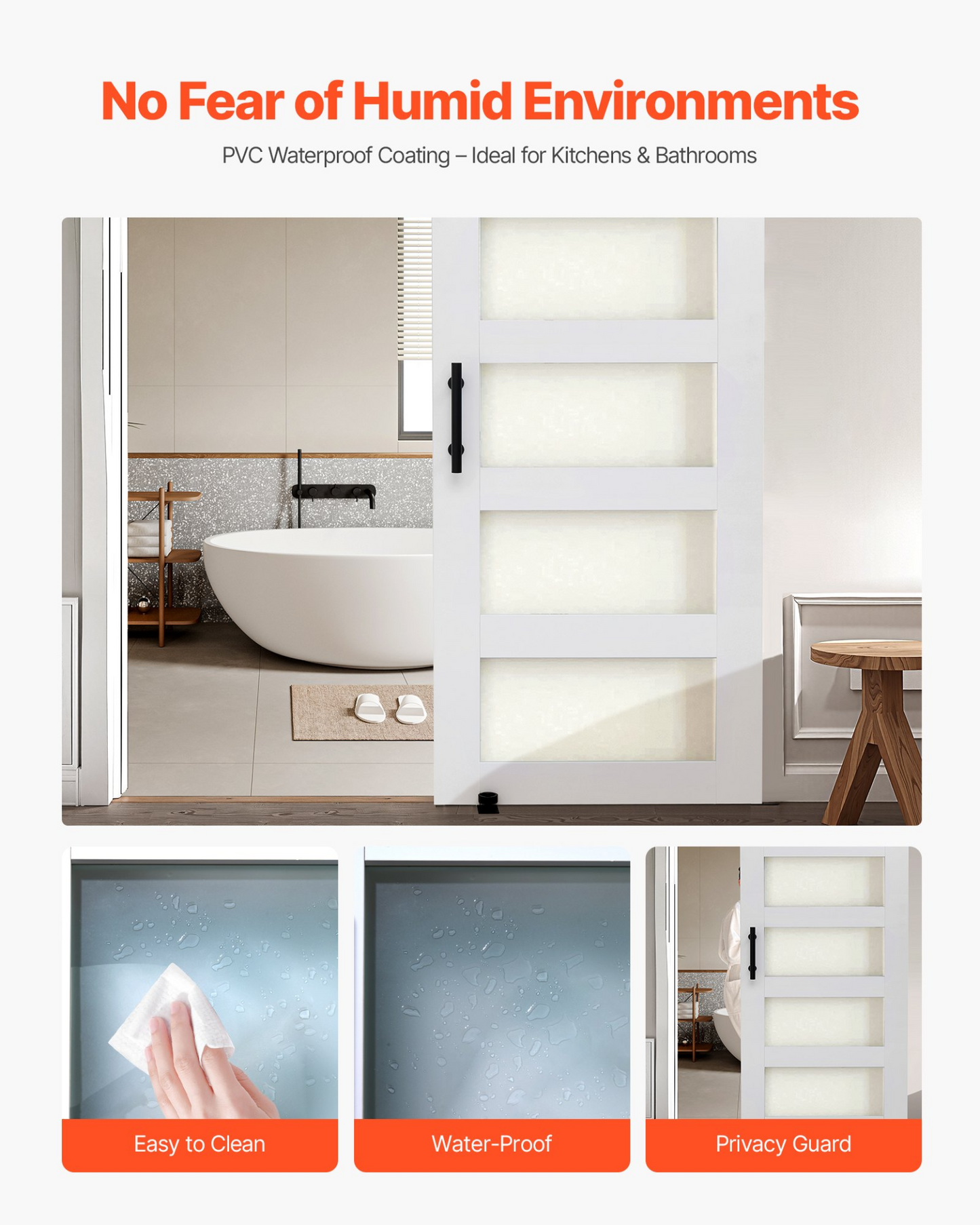 VEVOR Sliding Barn Door with Hardware Kit 914 x 2134mm MDF Panel Frosted Glass