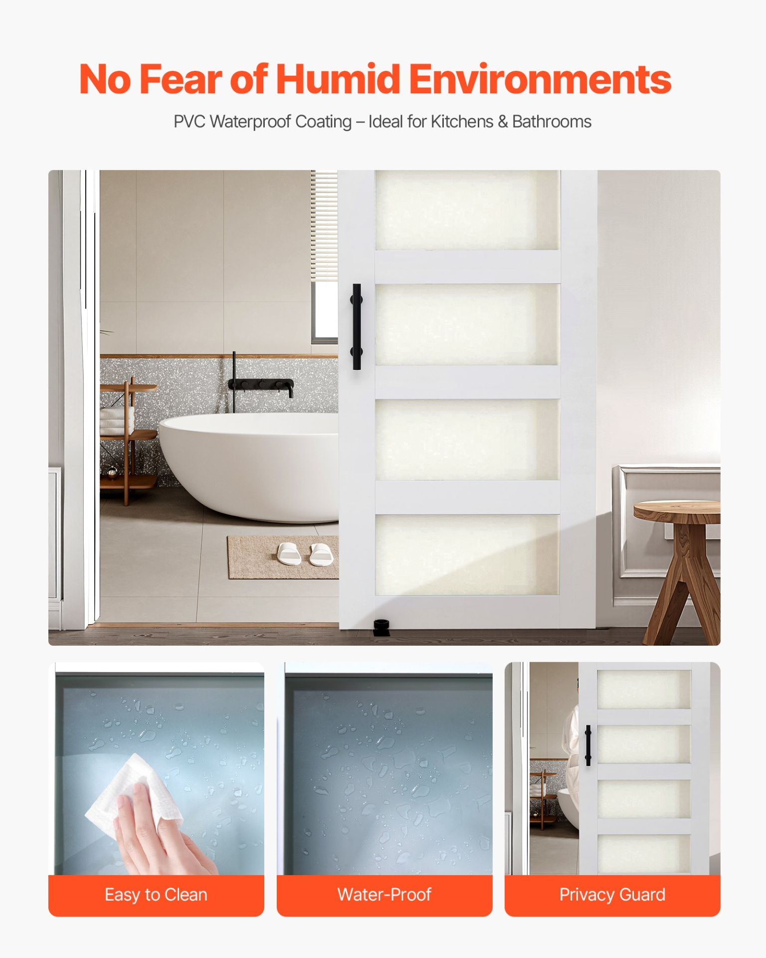 VEVOR Sliding Barn Door with Hardware Kit 914 x 2134mm MDF Panel Frosted Glass