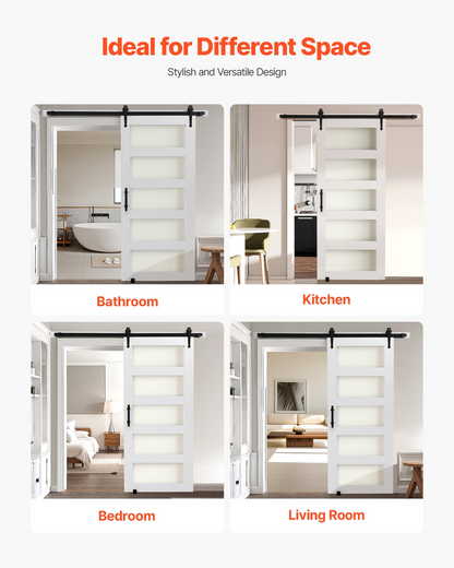 VEVOR Sliding Barn Door with Hardware Kit 914 x 2134mm MDF Panel Frosted Glass