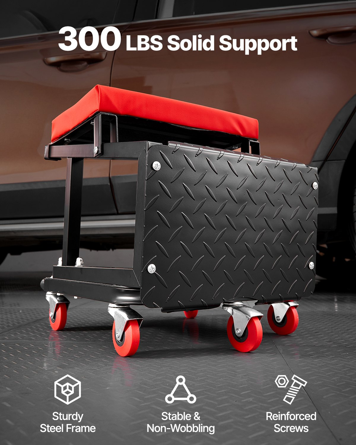 VEVOR Mechanic Stool Rolling Work Seat 300 lbs Load Seat/Step Stool with Wheels