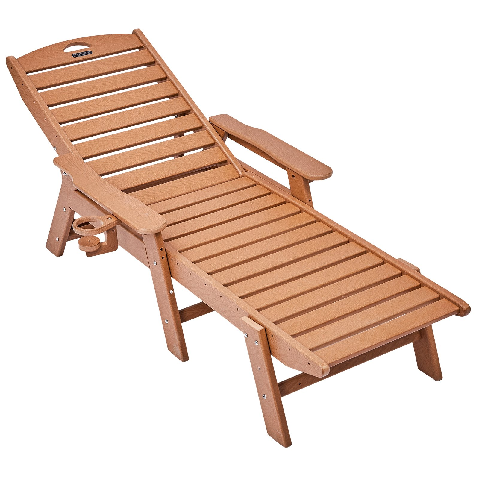 VEVOR Outdoor Chaise Lounge Chair 6-Position Reclining Patio Bench Lounger Brown