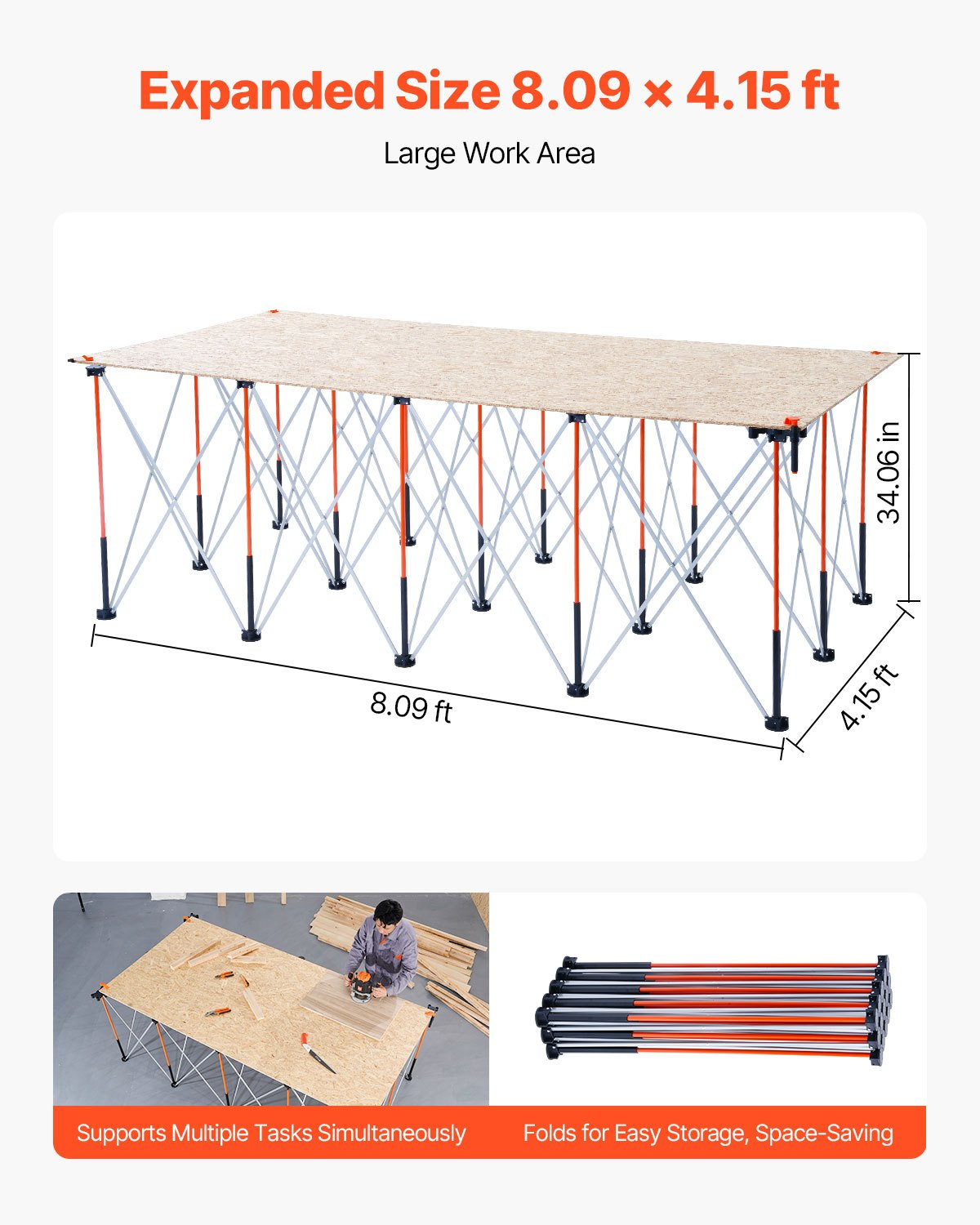 VEVOR Portable Folding Workstand 2445 x 1255 mm Collapsible Work Stand 2724 kg
