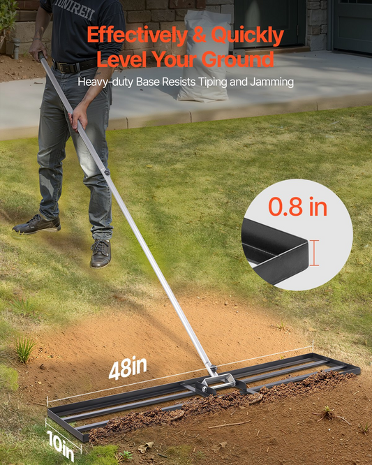 VEVOR 10x48in Lawn Leveling Rake 83.9 in Adjustable Handle for Yard Golf Court