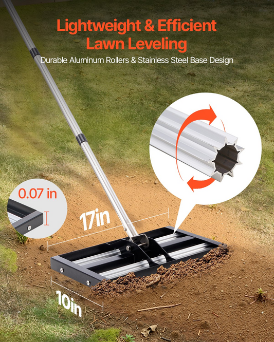 VEVOR 17x10in Lawn Leveling Rake with 63.4 in Adjustable Handle for Yard Garden