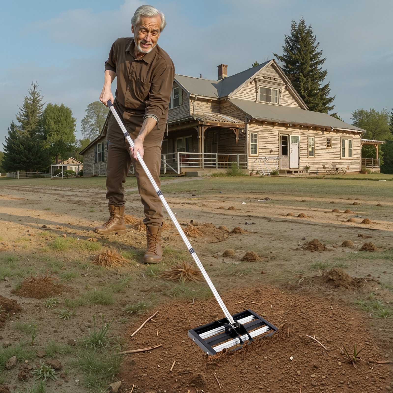 VEVOR 17x10in Lawn Leveling Rake with 63.4 in Adjustable Handle for Yard Garden