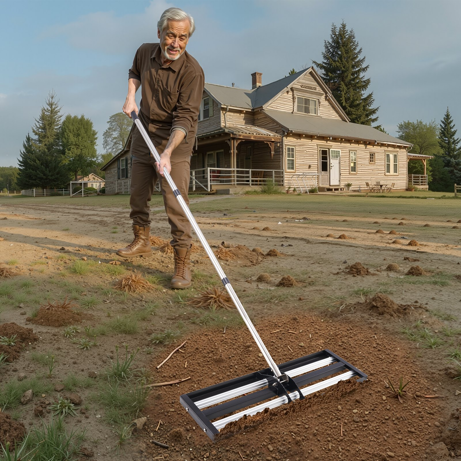 VEVOR 30x10in Lawn Leveling Rake with 83.9 in Adjustable Handle for Yard Garden