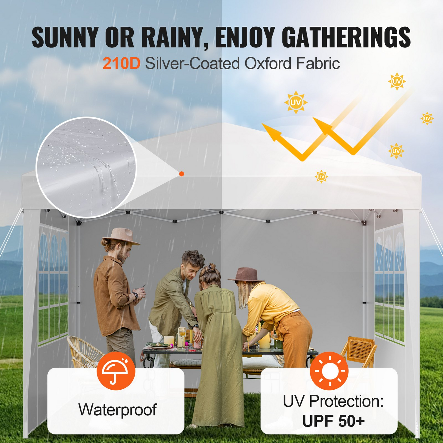 VEVOR Pop Up Canopy 10 x 10 FT Pop Up Gazebo Tent with 3 Sidewalls & 2 Windows