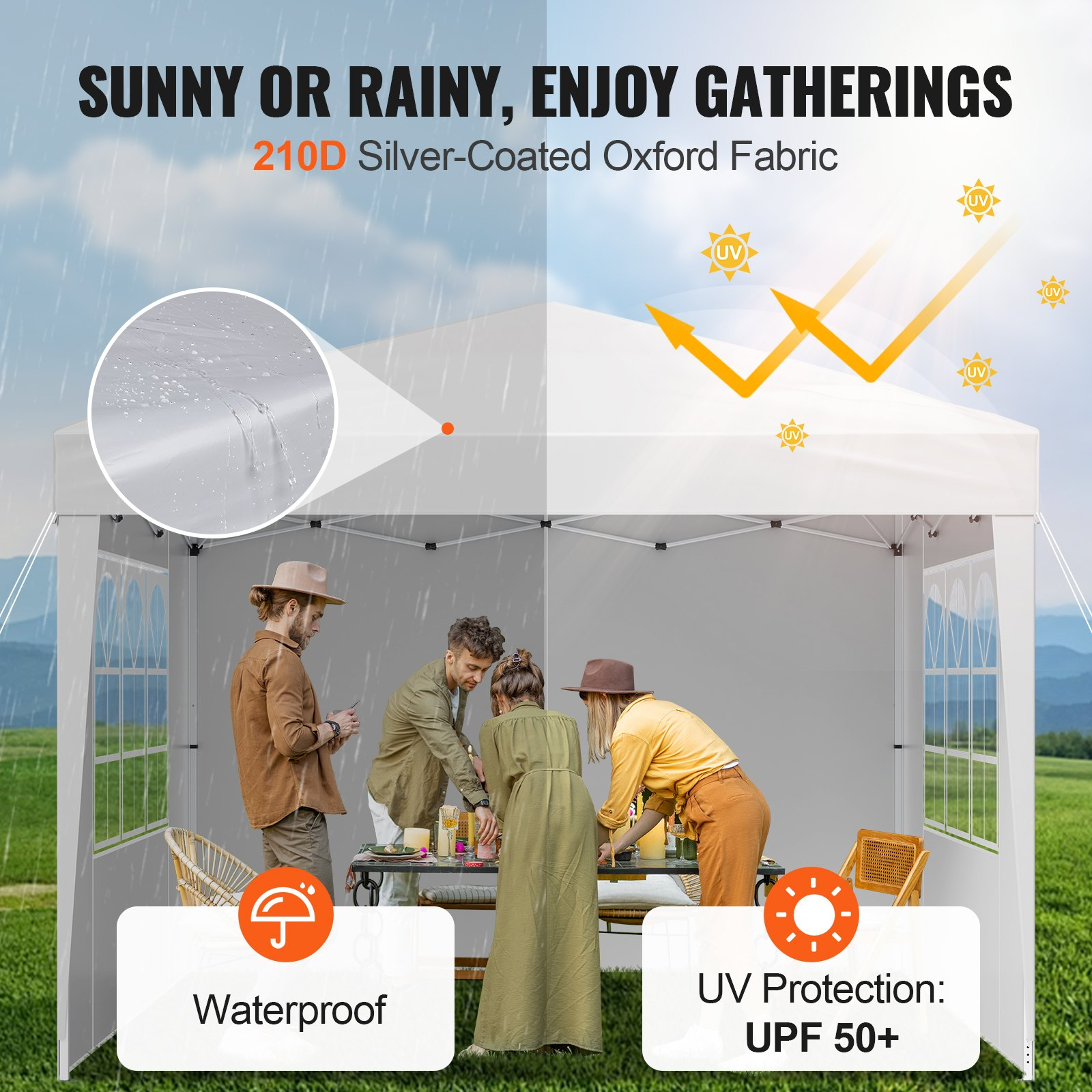 VEVOR Pop Up Canopy 10 x 10 FT Pop Up Gazebo Tent with 3 Sidewalls & 2 Windows
