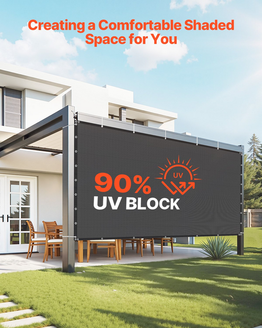 VEVOR 90% Sun Shade Cloth Privacy Screen 8 x 12 ft for Patio Garden (Black)