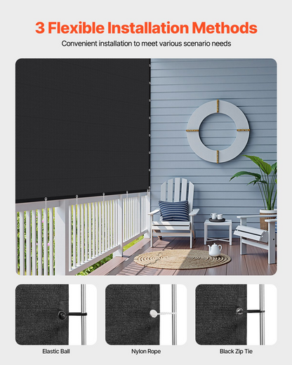 VEVOR 90% Sun Shade Cloth Privacy Screen 8 x 12 ft for Patio Garden (Black)